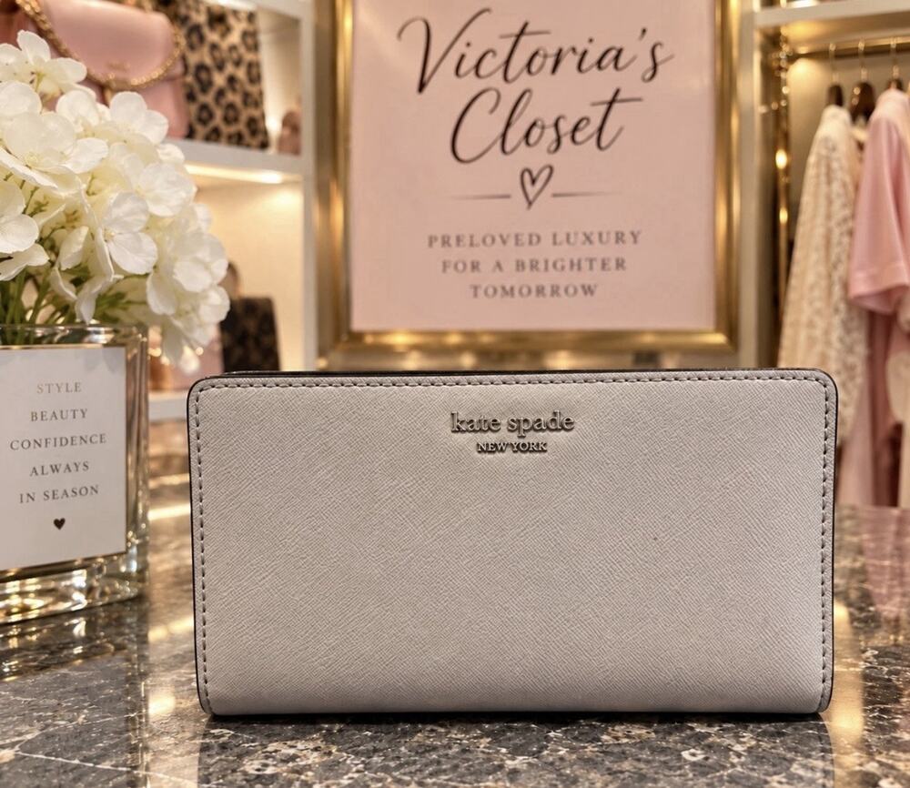 Kate Spade New York Gray Women's Bifold Wallet Zip Coin, Clear ID, Logo